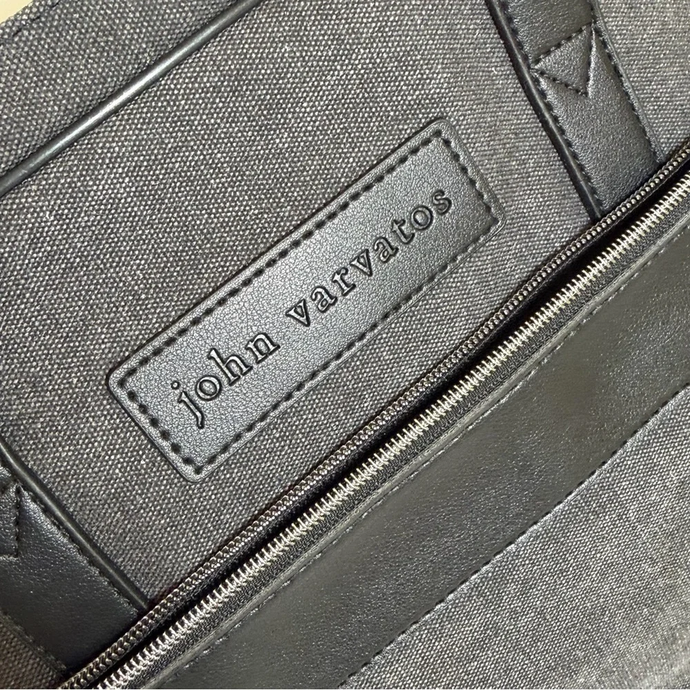 John Varvatos Canvas Tote Lightweight Laptop Messenger Bag Vegan Leather Trim